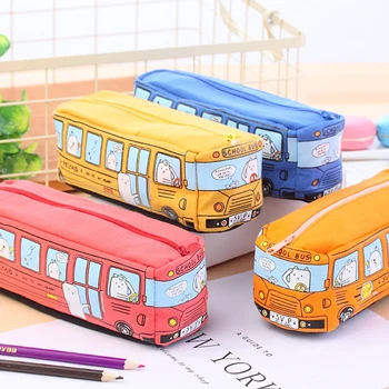 Pieštuko dėklas Didelės talpos drobė Pieštuko krepšys Mielas animacinis autobusas Vaikai Mokyklinis rašiklis Dėžutė Mokykla Korėjos kanceliarinių prekių laikymo krepšys