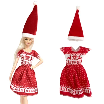 1 vnt Karštas išpardavimas Mada Kalėdinė suknelė Vaikiška suknelė Vaikiški žaislai Miniatiūriniai aksesuarai Vakarėlis Santa Cosplay drabužiai Barbei Lėlė 