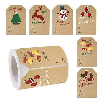 Kalėdinės žymos lipdukai, kalėdinių dovanų etikečių lipdukai, 250vnt/ritininės kalėdinės dovanų etiketės šventinių dovanų lipdukai,6 stilius