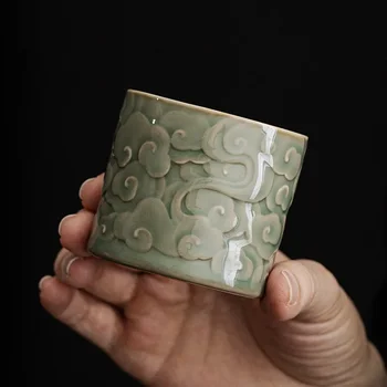 kinų stiliaus paprastas nefritas Xiangyun meistras vieno puodelio retro Yue krosnies celadono arbatos rinkinys arbatos puodelis asmeninis kung fu mėginys didelis
