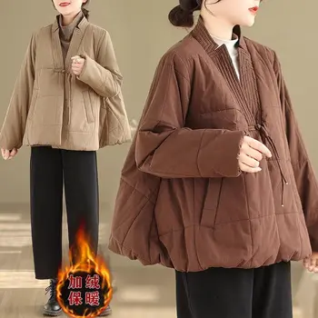 2023 Žieminiai laisvalaikio medvilniniai paminkštinti drabužiai Moteriško stiliaus kietos ilgos rankovės Universalus madingas dygsniuotas švarkas z4034