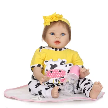 55cm Atgimusios lėlės Žaislai 22inch silikoninė kūdikio lėlė Mielos tikroviškos simuliacinės lėlės mergaitėms Mėlynos akys Medvilninis kūnas Vaikų dovana