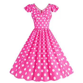 Polka Dot Print suknelė Moterų vakarėlis Laisvalaikio trumpomis rankovėmis 1950s Namų šeimininkė Vakarinis vakarėlis Prom suknelė Vintažinis chalatas Moteriškos suknelės