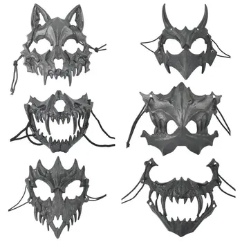 Helovino kaukė Puskaukė Cos Dragon God Fierce Tiger Night Fork Tengu Man Wolf Mask Performance Skull Masks