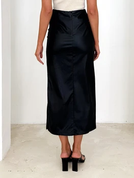 Moterys s PU odinis sijonas Vienspalvis sijonas aukštu juosmeniu pieštuko formos sijonas Elegantiškas plonas prigludęs Bodycon biuras Darbiniai ilgi sijonai