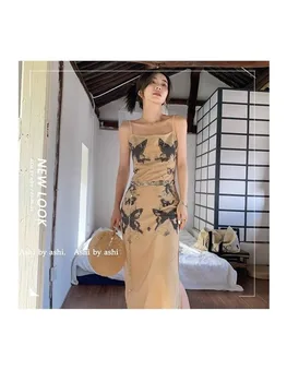 Moterų seksuali suknelė prancūziška drugelio atspaudo rašalu apvyniota juosmens suknelė 2023 m. vasaros naktinio klubo vakarėlis 