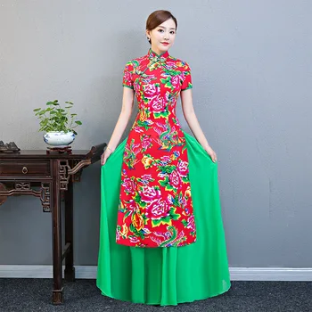 New Ao dai Party Cheongsam Vintage Chinese style Womens Elegant Evening Qipao Dress Slim Long Gown Retro Vestido Size S-5XL