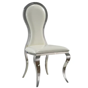 Naujo dizaino aukštos nugaros sidabro nerūdijančio plieno valgomojo kėdė su pu vinilo pagalvėle