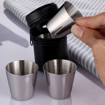 Nerūdijančio plieno puodeliai Mini šratas Stiklinis alaus puodelis Metalinis vyno puodelis Kavos puodelis Kava Arbata Pieno puodeliai Kempingo žygiai Nešiojamų puodelių rinkinys