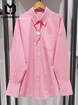 LUXE&ENVY Prancūziška niša Kelionės į darbą ir atgal komforto dizainas Dryžuoti rankogaliai Rožiniai moteriški POLO marškinėliai 2023 ruduo
