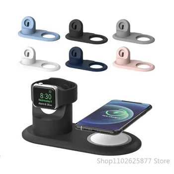 Nešiojamasis belaidis įkroviklis Silikoninis įkrovimo pagrindas Apple Watch Series SE/7/6/5/4/3/2/1 Phone 2 in 1 pagrindo laikiklio priedai