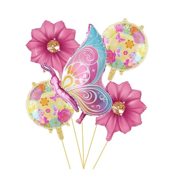 5vnt Rožinių saulėgrąžų drugelių balionų rinkinys vaikams Mergaičių gimtadienio šventės dekoracijos
