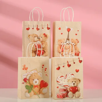 Mielas meškos krepšys Valentino dienos Kraft popieriniai dovanų maišeliai Šokoladiniai sausainiai Dekoravimo rankinė