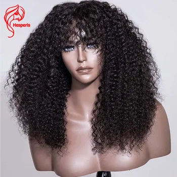 Hesperis 200 tankis Brazilijos sprogimo perukas Afro Kinky Garbanotas Perukas Žmogaus plaukų perukai su kirpčiukais mašina pagamintas galvos odos viršutinis perukas moterims