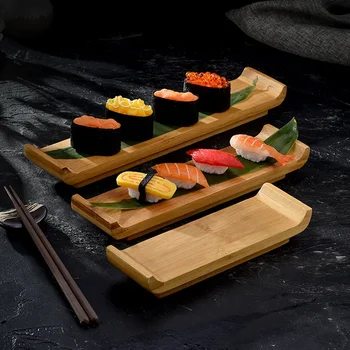 japoniška stačiakampė plokštė japoniško stiliaus ilga suši lėkštė ir vėjo medinė lėkštė medinis užkandis bambuko virimas