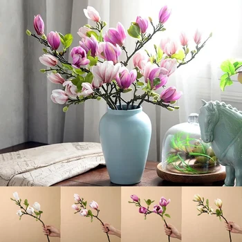 3D Dirbtinio šilko magnolijos šaka Netikra gėlių šaka Aukštos kokybės netikras augalas vestuvių vakarėliui Svetainės biuro stalo dekoras