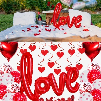 Romantiškos jubiliejinės vestuvės Meilės balionai Set Heart Ballons Valentino dienos dovana Vestuvių vakarėlio dekoravimas Meilė Raudona Rožinė Oro kamuolys