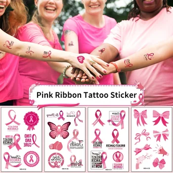 10vnt Rožinio kaspino tatuiruotės Krūties vėžio sąmoningumo tatuiruotės Rožinės ir baltos tatuiruotės Neperšlampamos laikinos tatuiruotės Lipdukai Dekoras