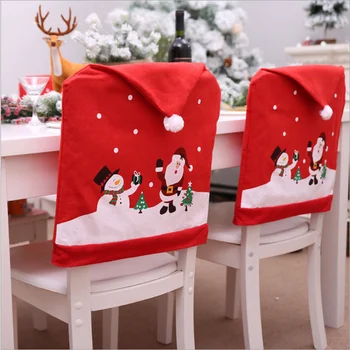 2022 kalėdinės kėdės užvalkalas Klasikinis Kalėdų senis Sniego senis Spausdinti valgomojo kėdės kepurė su 