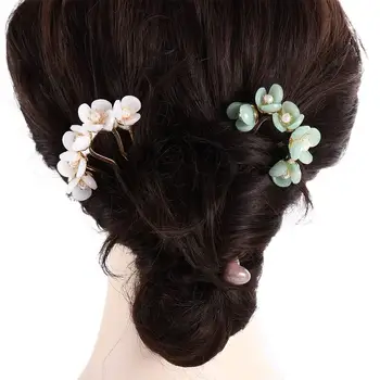 Kinų saldžios gėlės Perlas U formos plaukų lazdelė moterims Mergaitė Elegantiškas temperamentas Plaukų šakutė Hanfu plaukų segtukas Madingi galvos apdangalai