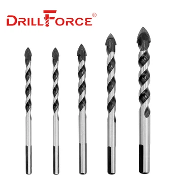 Drillforce 5PCS stiklo keraminių plytelių betono gręžimo bitų rinkinys Daugiafunkcinis plytų medienos plastikas 6/8/10/12mm karbido antgalis