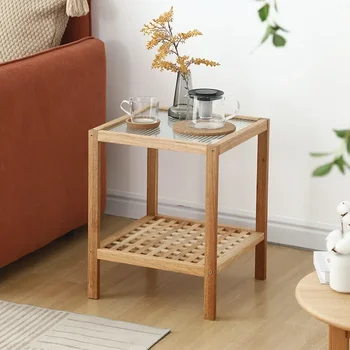 japoniško stiliaus medžio masyvo sofa, svetainės stiklas, nedidelis kavos staliukas, kūrybinis kampas, mažas kvadratinis staliukas, medinė dviguba lentyna.