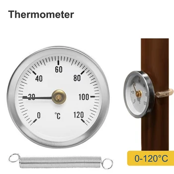 0-120°C Nerūdijančio plieno užspaudžiamas vamzdžio termometras ant vamzdžio šildymo spyruoklės 6.3x6.3x1cm Namų tobulinimo priedai Remontas