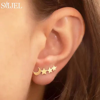Mini Star Moon Stud auskarai moterims Nerūdijančio plieno papuošalai Korėjiečių penkių smailių žvaigždžių ausys Dangiškasis gimtadienis Motinos dovana