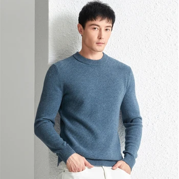 Naujas vyriškas vilnonis megztinis apvaliu kaklu Apatiniai marškiniai Sutirštinti 100% vilnos megztinis Classic Fashion Luxury Authentic