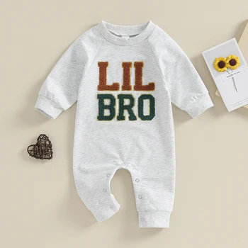 Naujagimis berniukas LIL BRO Apranga Romper Little Brother Siuvinėjimo kombinezonas Smėlinukas Kūdikių žieminiai drabužiai