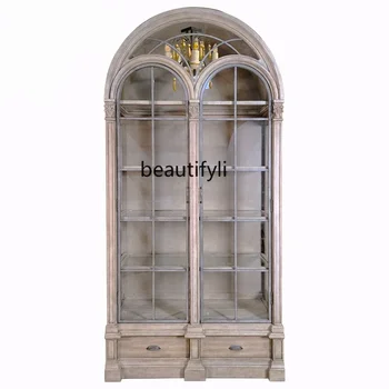 amerikietiškas dvigubų durų vyno aušintuvas stiklinis Curio spintelės vitrinos pastatas Renesansinė aukščiausios klasės knygų spinta Curio spintelė