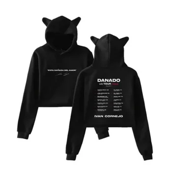 Ivan Cornejo Danado US Tour 2023 Crop Top Hoodie for Girls Streetwear Hip Hop Kawaii Cat Ear Harajuku apkarpytas džemperis
