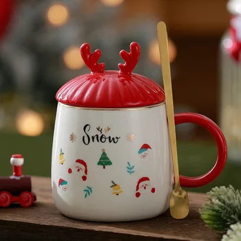 Nauja kalėdinė dovana Mergaitės aukšto grožio dovana Kūrybinis puodelis su dangčiu šaukštas Pora namų keraminis vandens puodelis su rankų dovana