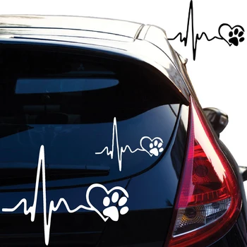 Kūrybingas juodas/ baltas meilės šuns pėdsakai EKG automobilio lipdukai Automobilių išorės aksesuarai Dekoravimas Automobilių dekoras Animaciniai filmai Decal