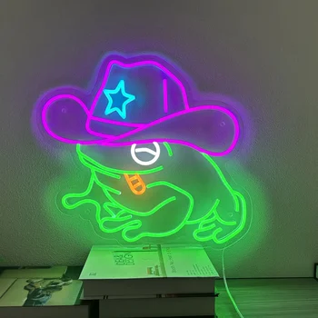 Custom Frog Neon Sign Kaubojaus skrybėlė Varlė vedė neoninę Dainuoja miegamasis Žaidimų kambarys Svetainė Sienų dekoro menas Neoninės dovanos