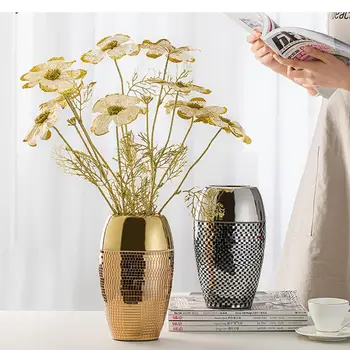 europietiško stiliaus auksinė blizganti keraminė vaza kūrybinė mozaika stalviršis vaza svetainė džiovintų gėlių kompozicijų priedai