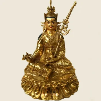 8 colių/21cm rankomis dažyta paauksuota bronza Nepalo guru Padma Samba WA Rinpočės Budos statula