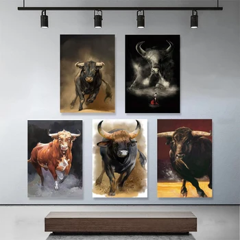 Modern Abstract Animal Run Bull Matador drobės paveikslai Sienų meno plakatas ir spaudiniai Sienų meno paveikslas Svetainės namų dekoras