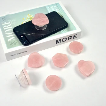 Big Natural Rose Quartz telefono laikiklis palaiko širdies formą Rock Pink Crystal Fold darbalaukio laikiklis Išmaniojo telefono pirštų stovo dekoras