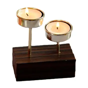 Mediniai žvakių laikikliai Sodybos žvakidės laikiklis su 2 žvakių padėklais Medinis žvakių pjedestalas Stovas valgomojo stalo puošmenai