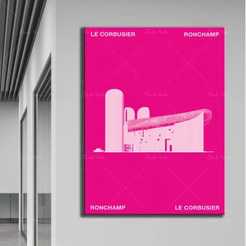 Architecture Vintage Print Bauhaus Le Corbusier Minimalistinio dizaino plakatas RONCHAMP Midcentury Retro namų dekoras