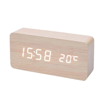 medinis skaitmeninis žadintuvas, LED žadintuvas su temperatūros staliniais laikrodžiais biurui, naktinis laikrodis