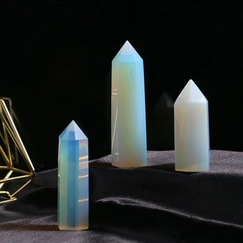 Mineraali Opal Crystal Stones Bokšto galiukai Raižyti šešiakampio taško lazdelės gydomosios energijos prizmės Kambario dekoravimas Reiki Poliruotas obeliskas