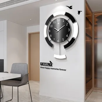60X50cm Didelis šiaurietiškas svyruojantis sieninis laikrodis Modernaus dizaino medinė svetainė Sieninis laikrodis horologe Tylus namų dekoras Kabantys laikrodžiai