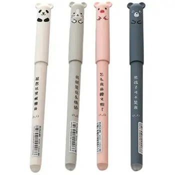 4vnt Animaciniai gyvūnai Ištrinamas rašiklis 0.35mm papildymo strypai Mieli Panda Cat rašikliai Kawaii tušinukas mokyklos rašymui Plaunama rankena