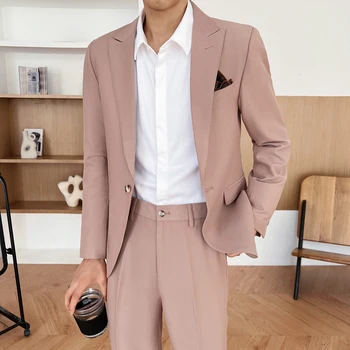 2023 Vienspalvis kostiumas (Blazer+ vakarietiškos kelnės) Korėjietiška versija Slim Handsome Boutique New Men's Fashion Trend Blazer dviejų dalių komplektas