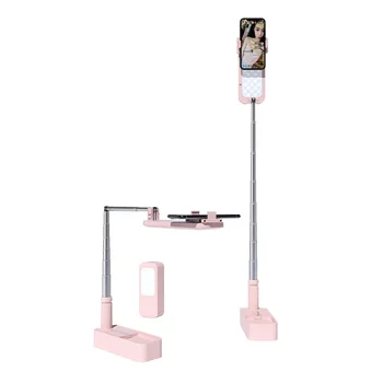 Tiesioginės transliacijos mobilus stovas su grindų trikoju, tvirtas įrangos laikiklis su įmontuota šviesa, nešiojamas asmenukių fotografijos stovas