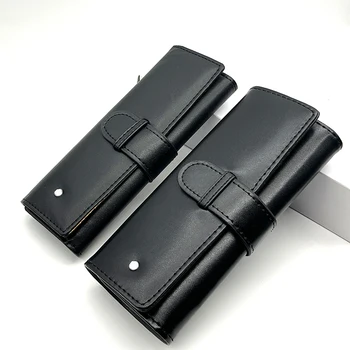 Prabangus juodas odinis MB rašiklio krepšys Nešiojamas viengubas ir dvigubas rašiklių laikiklis Aukštos kokybės kanceliarinių reikmenų pieštukų dėklas kaip dovana