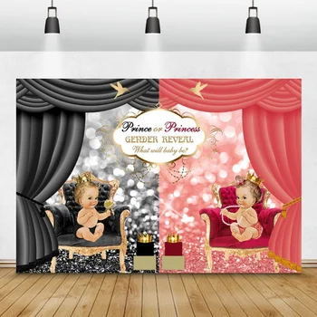 Gender Reveal Party Photo Background Baby Shower Prince Or Princess Poster Curtain Glitter Photography Background Photocall Banner
