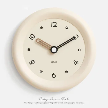 Cream Wall Clock Punch-Free Simple Modern Atmosphere Decor Clock Living Room Creative Wall Decoration Exquisite Fashion Clock